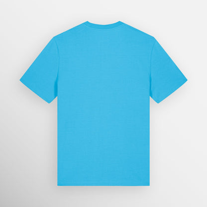 Image shows the plain back of the Aqua Blue coloured regular fit t-shirt.