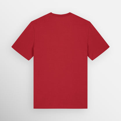 Image shows the plain back of the Red coloured regular fit t-shirt.